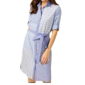 J. McLaughlin Miranda Shirtdress Small S Blue White Stripe Cotton Belted NWT